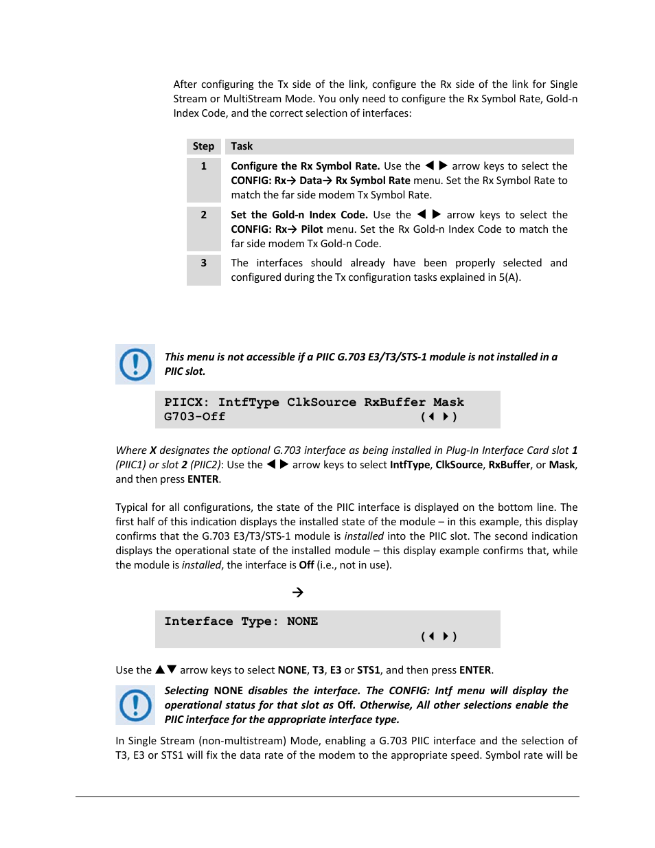 2 (config) intf: piicx = g703 | Comtech EF Data CDM-750 User Manual | Page 88 / 302