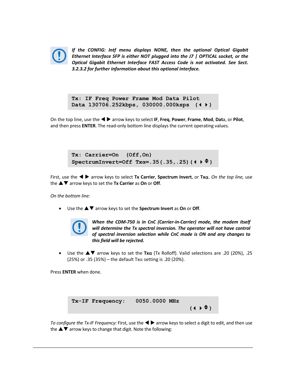 5 (config) intf: optical, 2 config: tx, 1 (config) tx: if | 2 (config) tx: freq (frequency) | Comtech EF Data CDM-750 User Manual | Page 98 / 302