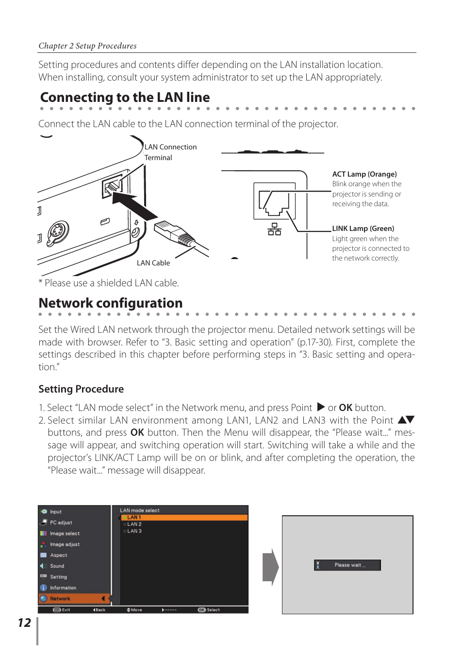Connecting to the lan line, Network configuration | Canon LV 7490 User Manual | Page 12 / 62