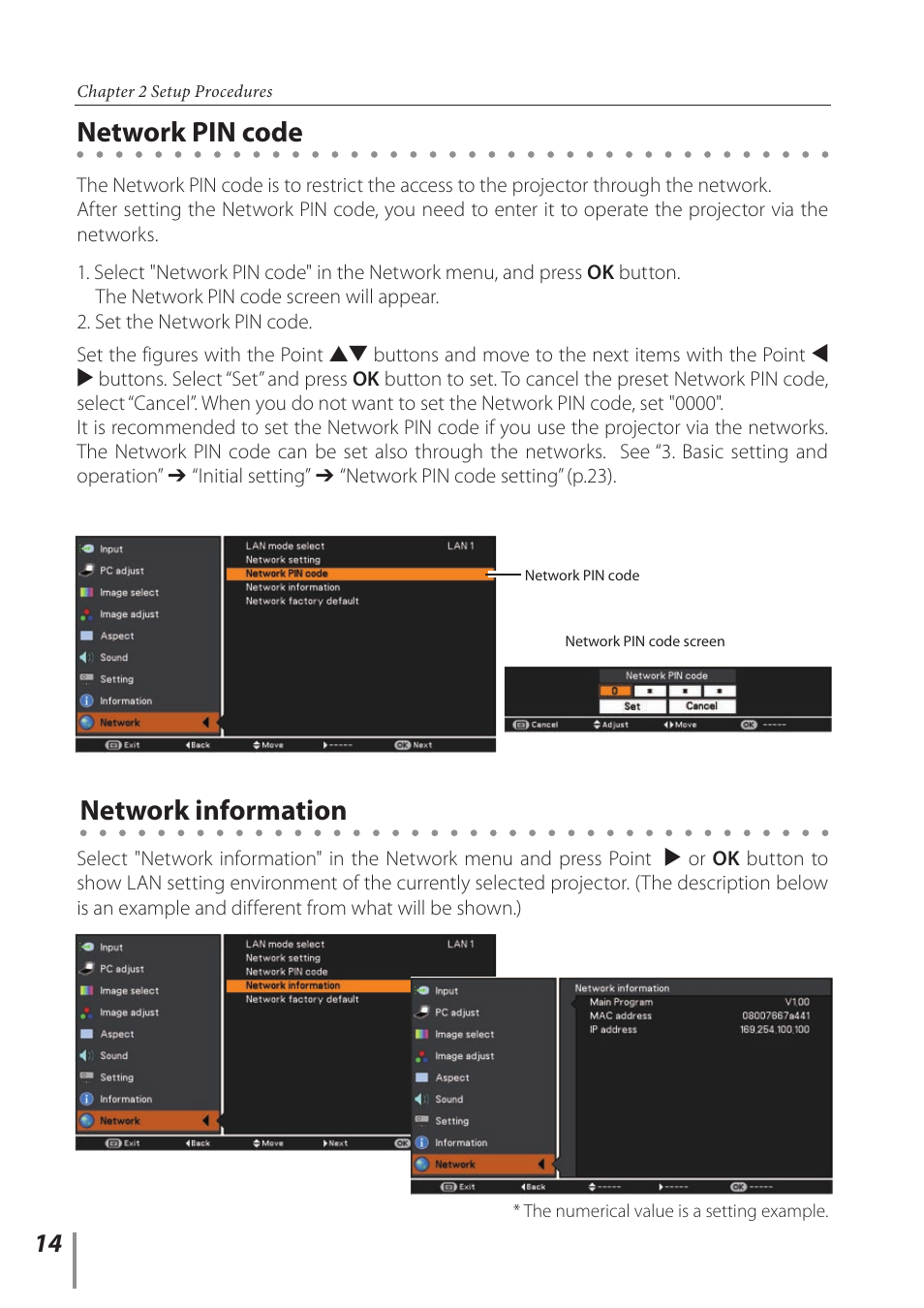 Network pin code, Network information, Network pin code network information | Canon LV 7490 User Manual | Page 14 / 62