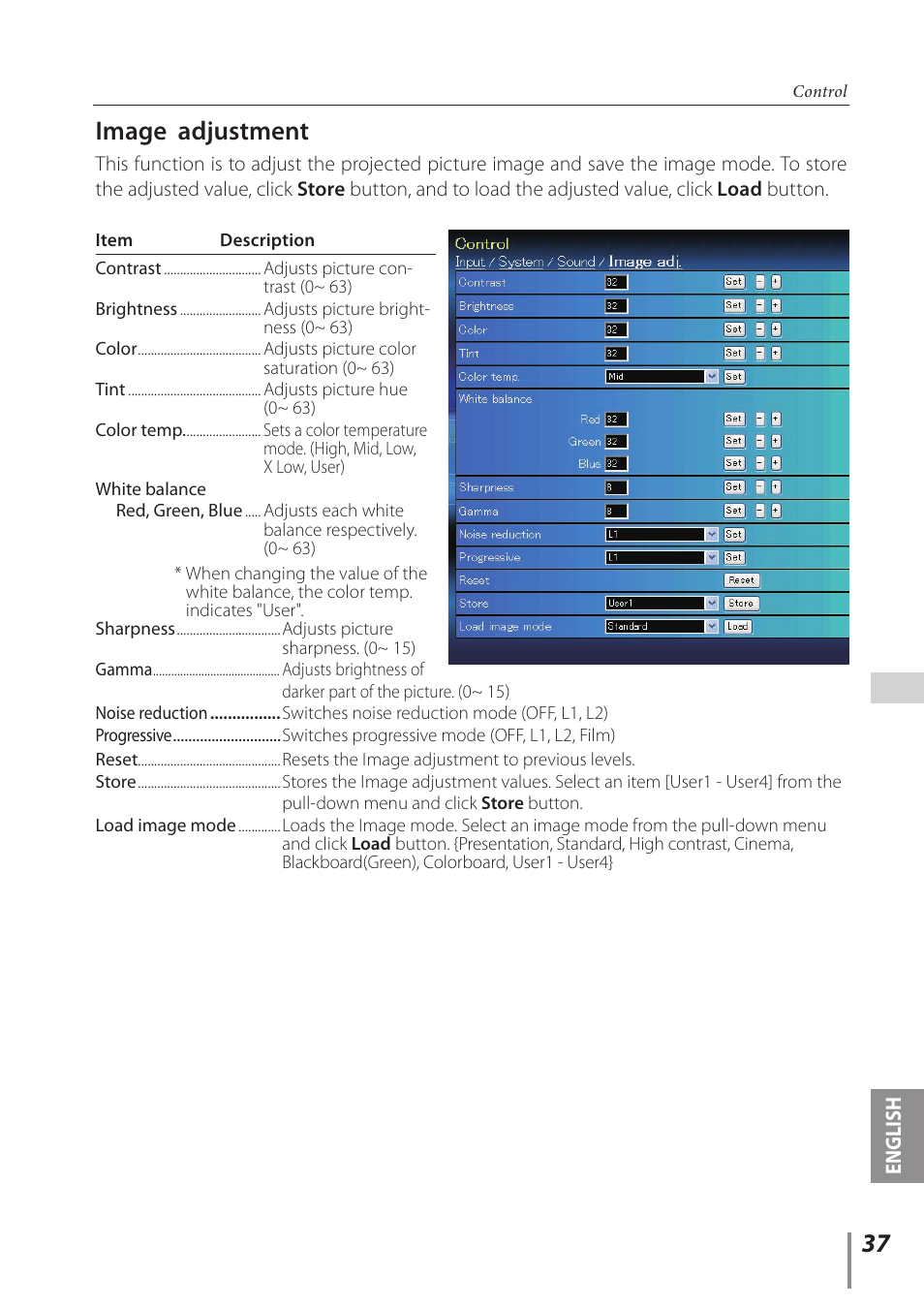 Image adjustment | Canon LV 7490 User Manual | Page 37 / 62