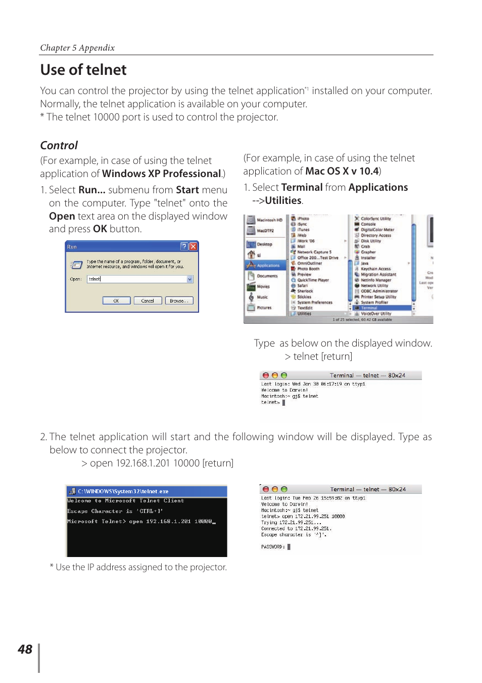 Use of telnet | Canon LV 7490 User Manual | Page 48 / 62