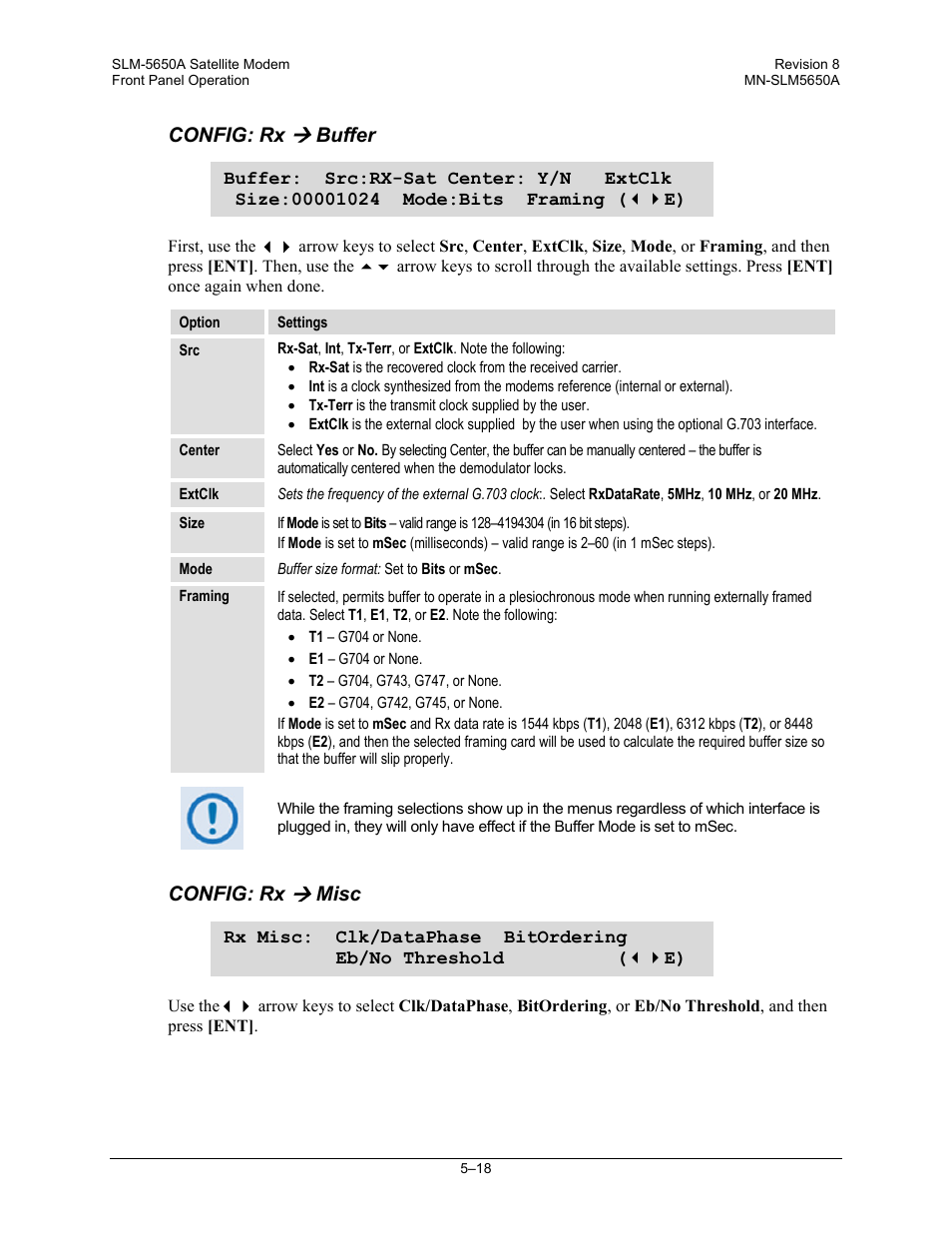 Config: rx, Buffer, Misc | Comtech EF Data SLM-5650A User Manual | Page 100 / 420