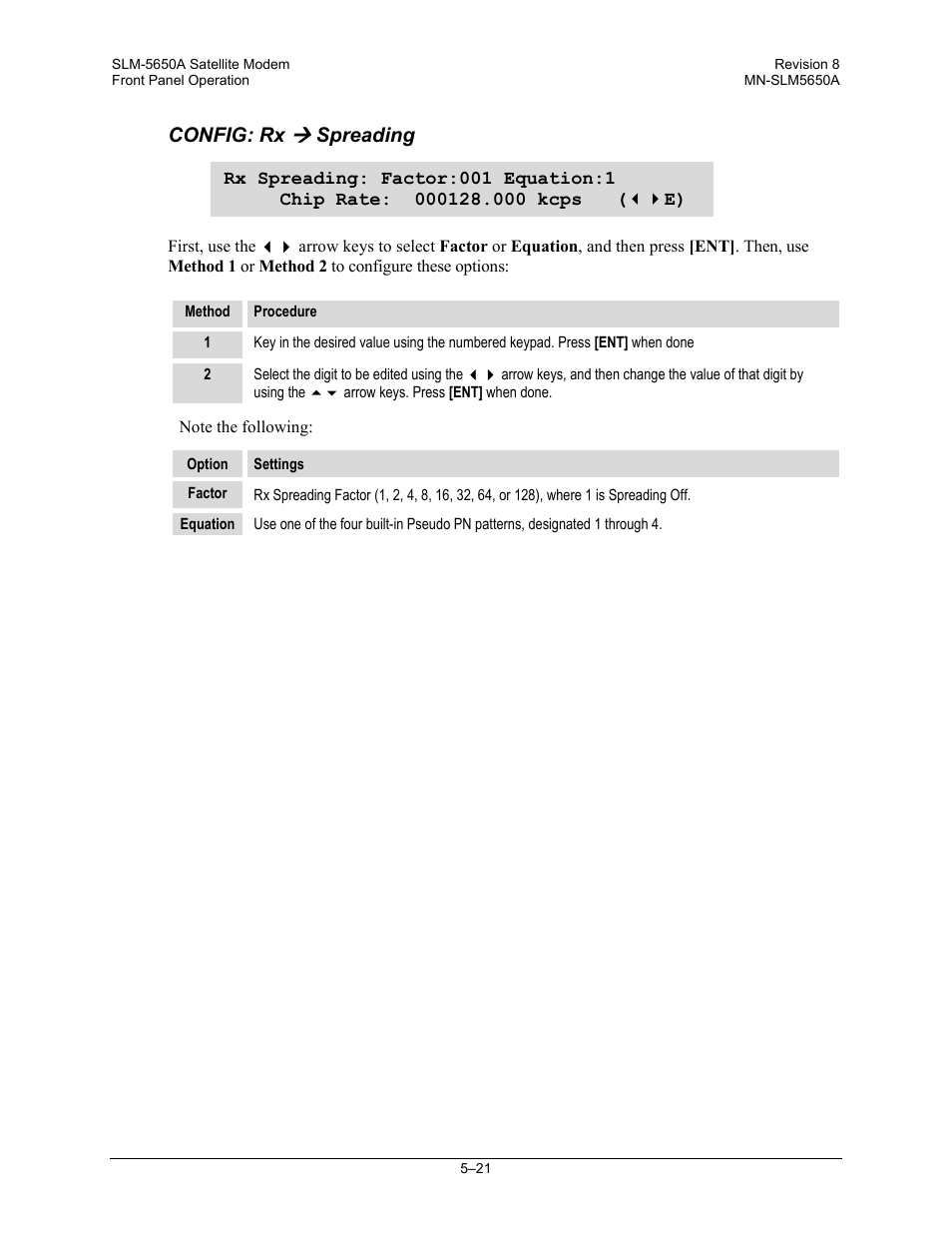 Config: rx, Spreading | Comtech EF Data SLM-5650A User Manual | Page 103 / 420