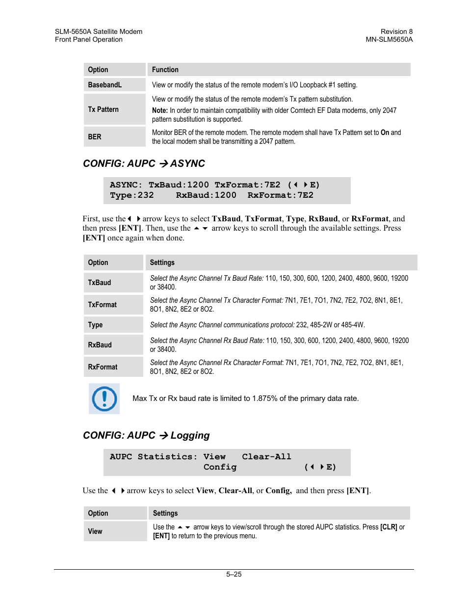 Config: aupc, Async, Logging | Comtech EF Data SLM-5650A User Manual | Page 107 / 420