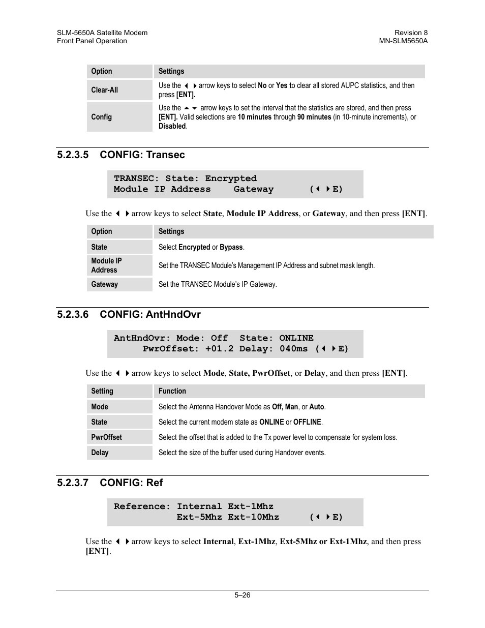 5 config: transec, 6 config: anthndovr, 7 config: ref | Comtech EF Data SLM-5650A User Manual | Page 108 / 420