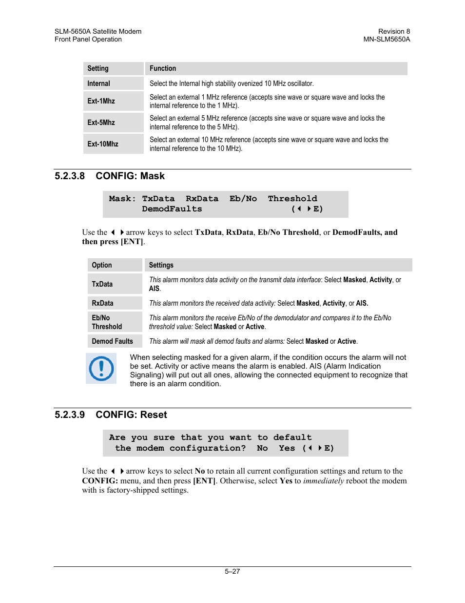 8 config: mask, 9 config: reset | Comtech EF Data SLM-5650A User Manual | Page 109 / 420