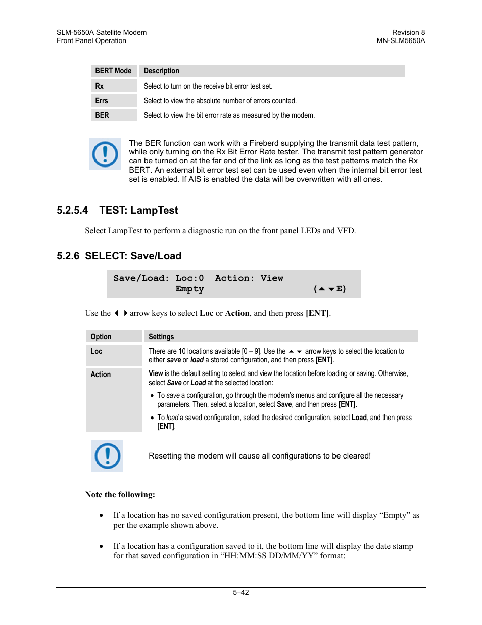 4 test: lamptest, 6 select: save/load | Comtech EF Data SLM-5650A User Manual | Page 124 / 420