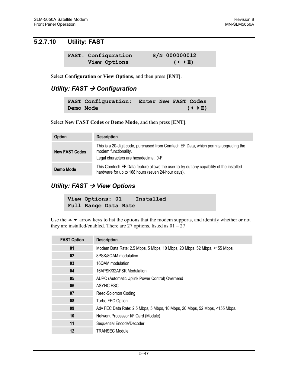 10 utility: fast, Utility: fast, Configuration | View options | Comtech EF Data SLM-5650A User Manual | Page 129 / 420