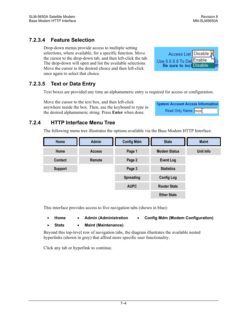 4 feature selection, 5 text or data entry | Comtech EF Data SLM-5650A User Manual | Page 144 / 420