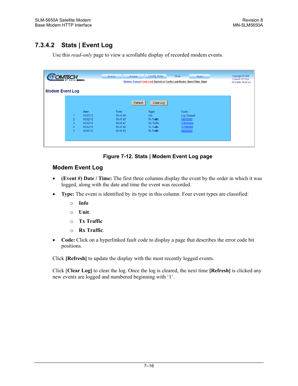 2 stats | event log | Comtech EF Data SLM-5650A User Manual | Page 156 / 420