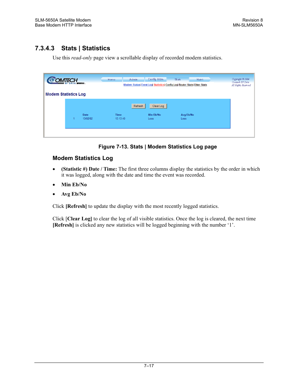 3 stats | statistics | Comtech EF Data SLM-5650A User Manual | Page 157 / 420