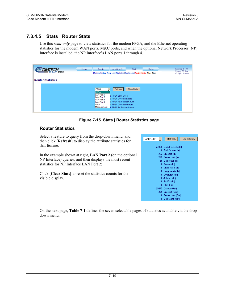 5 stats | router stats | Comtech EF Data SLM-5650A User Manual | Page 159 / 420
