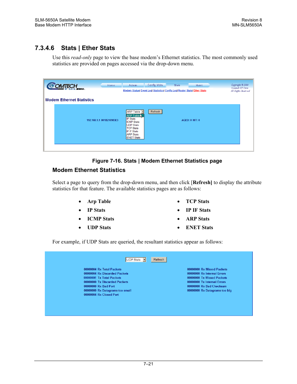 6 stats | ether stats | Comtech EF Data SLM-5650A User Manual | Page 161 / 420