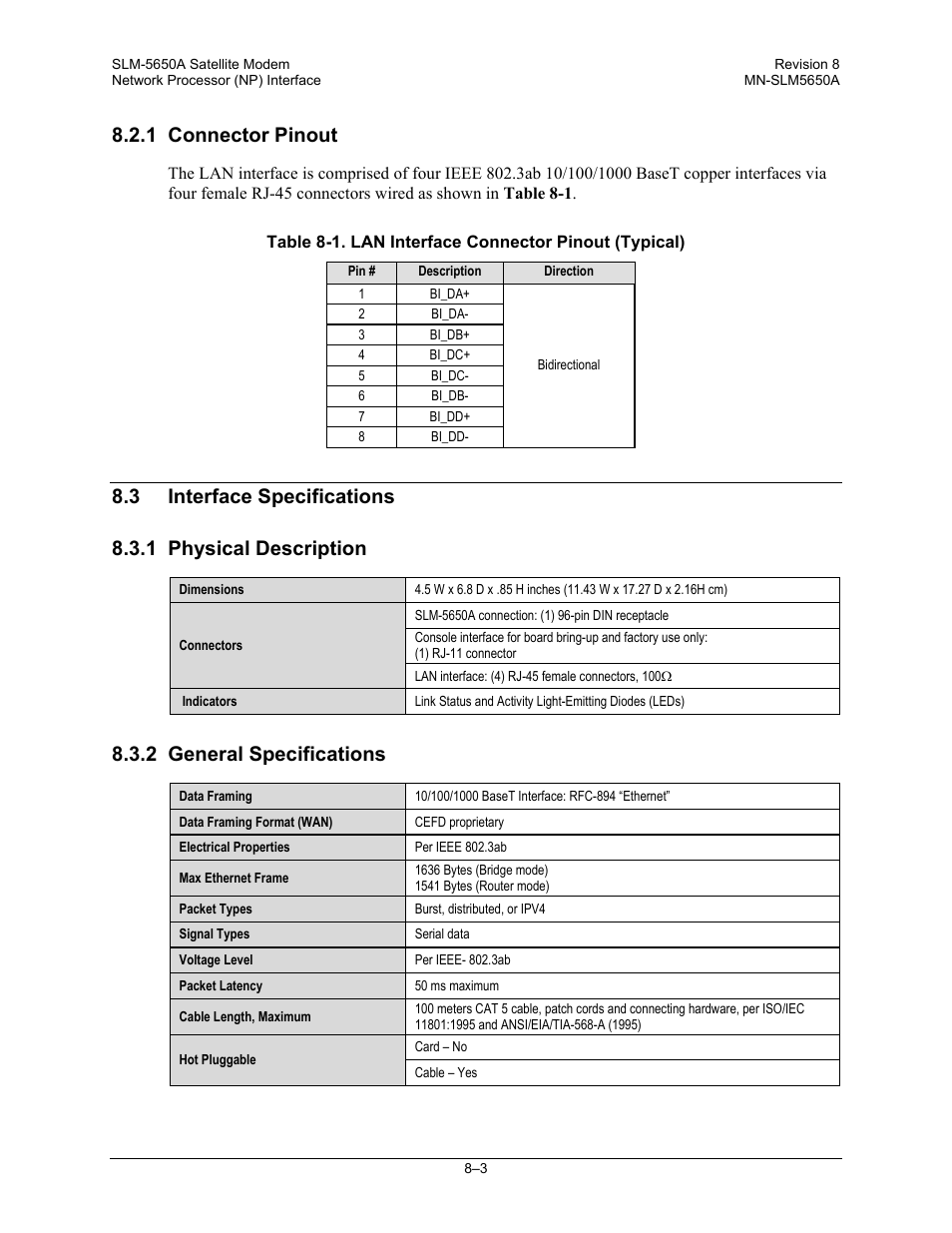 1 connector pinout, 2 general specifications | Comtech EF Data SLM-5650A User Manual | Page 165 / 420