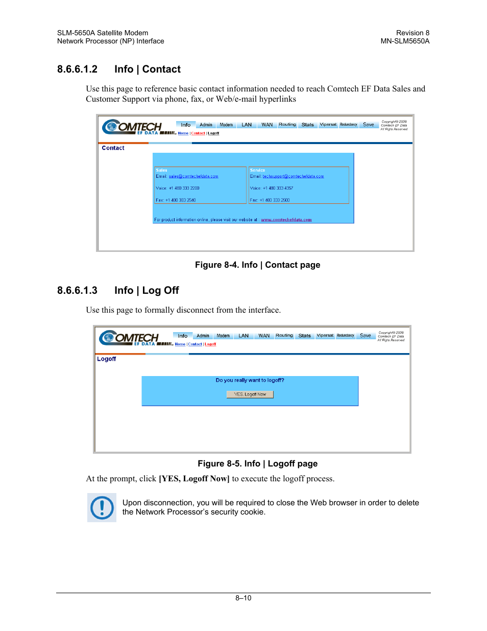 2 info | contact, 3 info | log off | Comtech EF Data SLM-5650A User Manual | Page 172 / 420