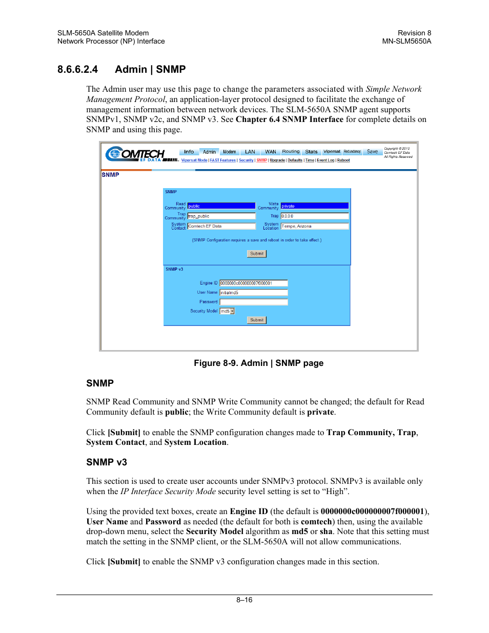 4 admin | snmp | Comtech EF Data SLM-5650A User Manual | Page 178 / 420