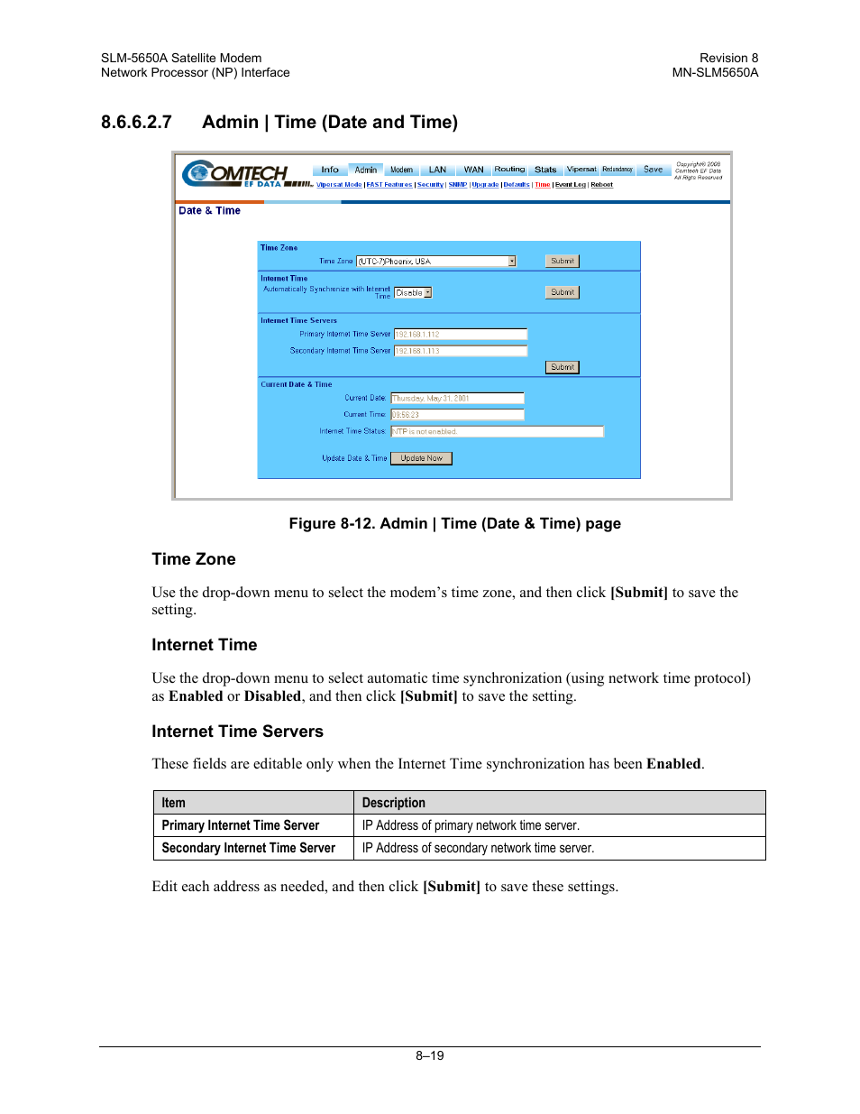 7 admin | time (date and time) | Comtech EF Data SLM-5650A User Manual | Page 181 / 420
