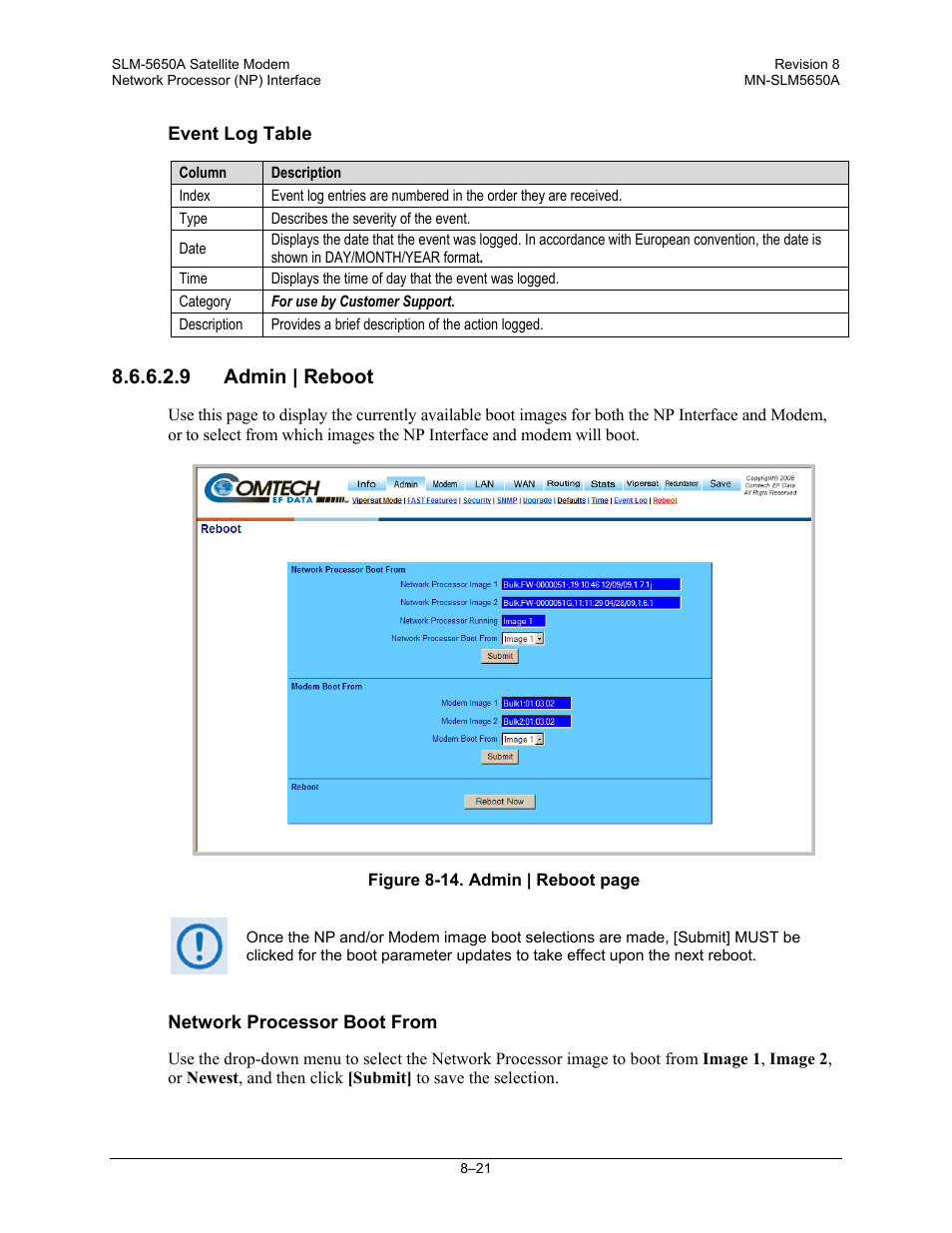 9 admin | reboot | Comtech EF Data SLM-5650A User Manual | Page 183 / 420