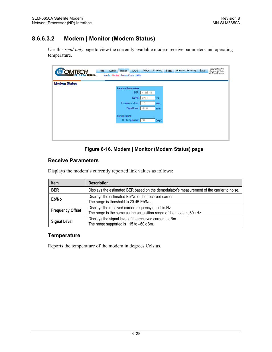 2 modem | monitor (modem status) | Comtech EF Data SLM-5650A User Manual | Page 190 / 420