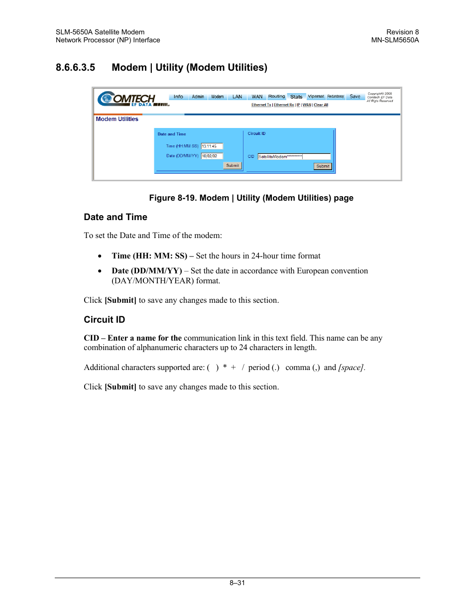 5 modem | utility (modem utilities) | Comtech EF Data SLM-5650A User Manual | Page 193 / 420