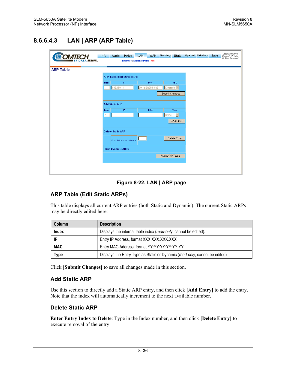 3 lan | arp (arp table) | Comtech EF Data SLM-5650A User Manual | Page 198 / 420