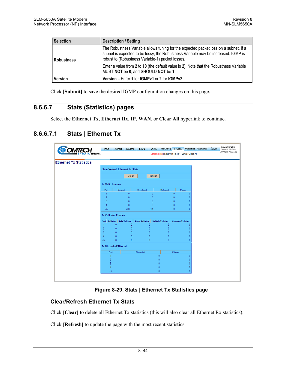 7 stats (statistics) pages, 1 stats | ethernet tx | Comtech EF Data SLM-5650A User Manual | Page 206 / 420