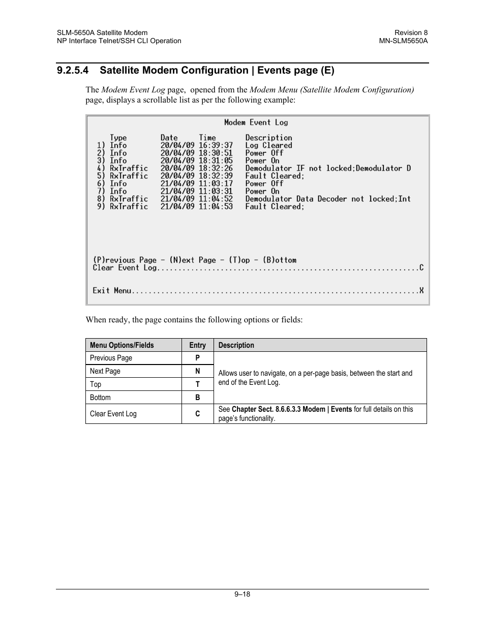 4 satellite modem configuration | events page (e) | Comtech EF Data SLM-5650A User Manual | Page 236 / 420