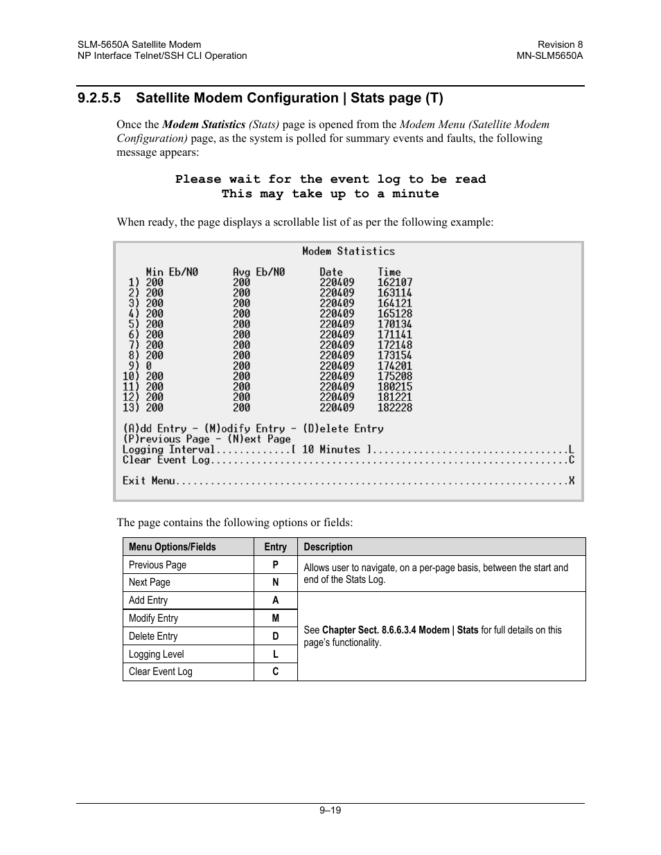 5 satellite modem configuration | stats page (t) | Comtech EF Data SLM-5650A User Manual | Page 237 / 420