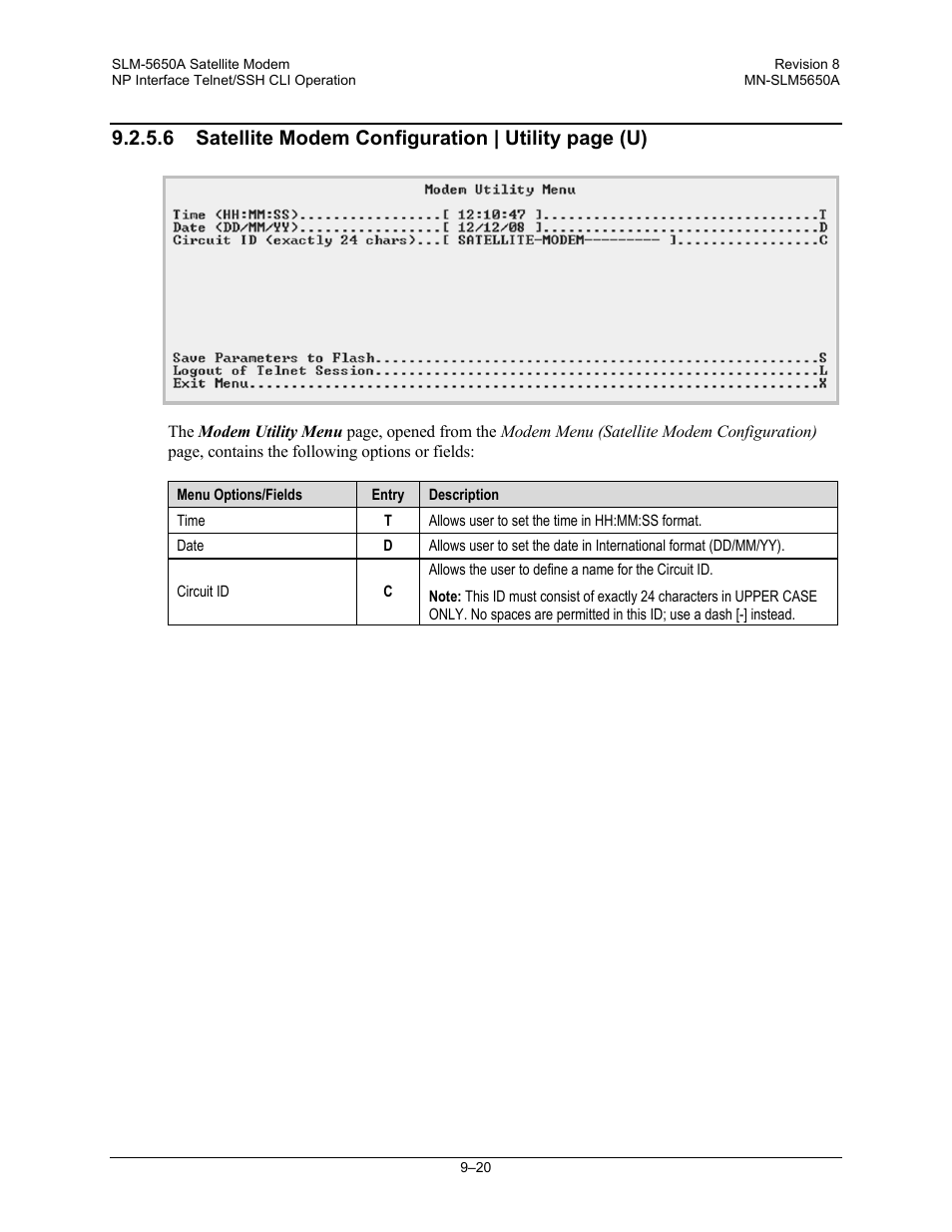 6 satellite modem configuration | utility page (u) | Comtech EF Data SLM-5650A User Manual | Page 238 / 420