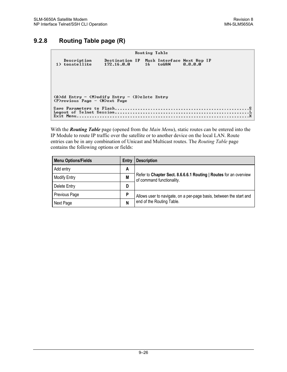 8 routing table page (r) | Comtech EF Data SLM-5650A User Manual | Page 244 / 420