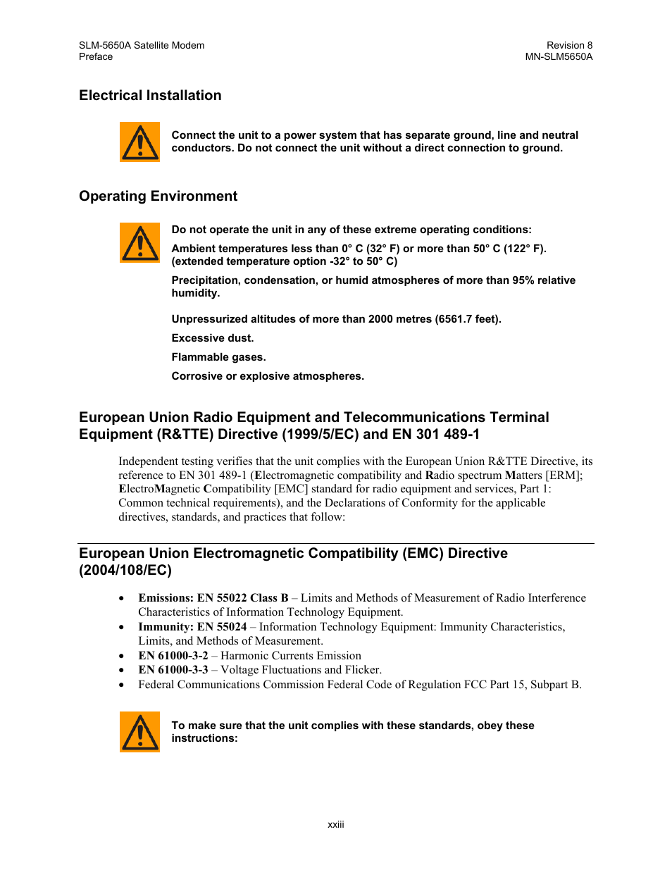 Electrical installation, Operating environment | Comtech EF Data SLM-5650A User Manual | Page 25 / 420