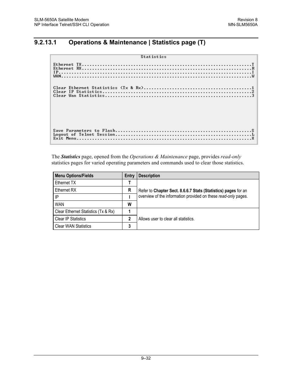 1 operations & maintenance | statistics page (t) | Comtech EF Data SLM-5650A User Manual | Page 250 / 420