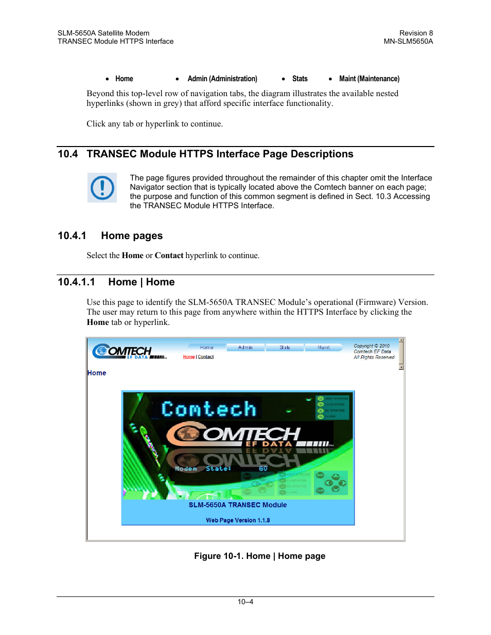 1 home pages, 1 home | home | Comtech EF Data SLM-5650A User Manual | Page 254 / 420