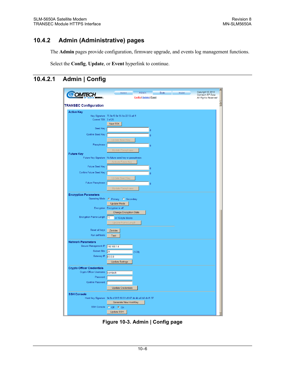 2 admin (administrative) pages, 1 admin | config | Comtech EF Data SLM-5650A User Manual | Page 256 / 420