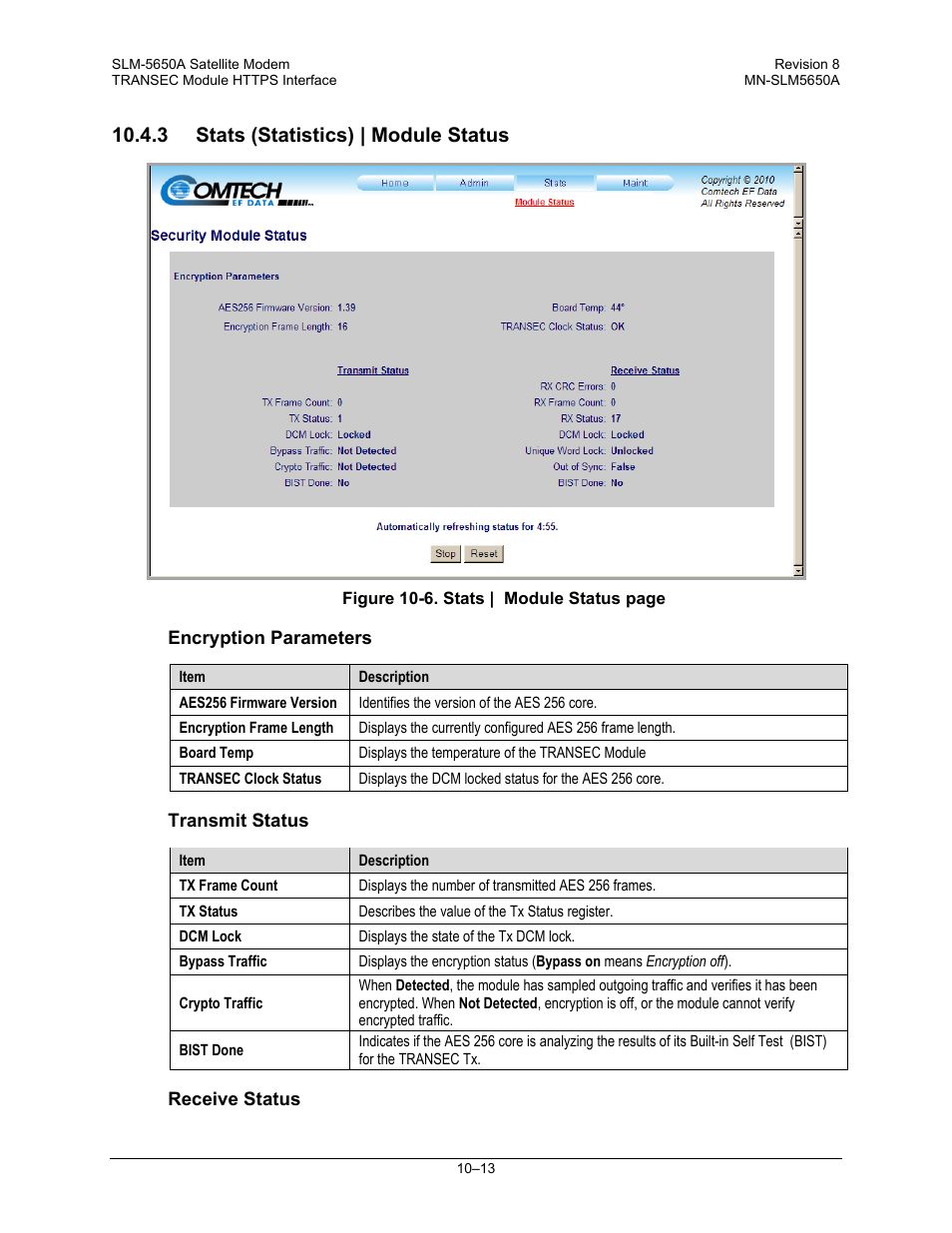 3 stats (statistics) | module status | Comtech EF Data SLM-5650A User Manual | Page 263 / 420