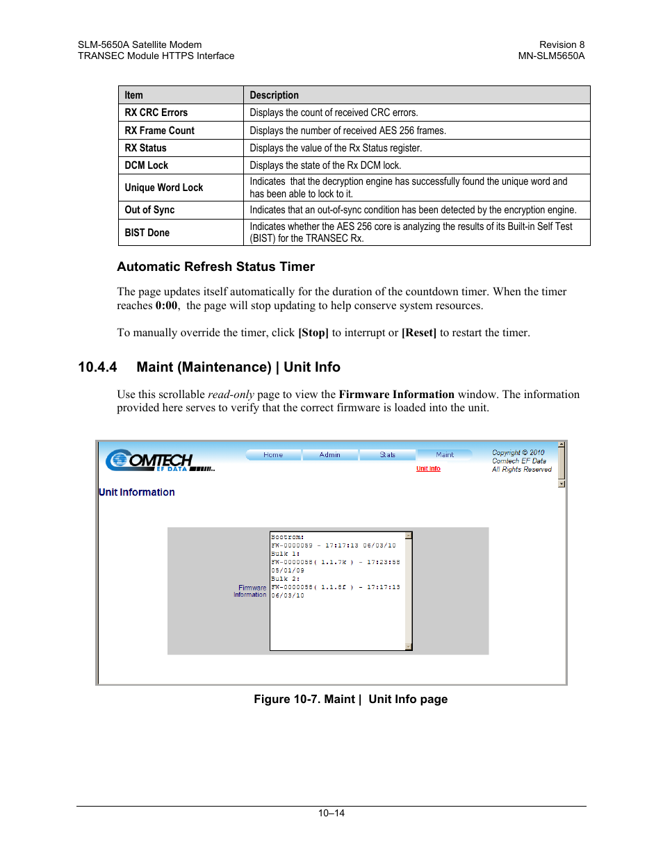 4 maint (maintenance) | unit info | Comtech EF Data SLM-5650A User Manual | Page 264 / 420