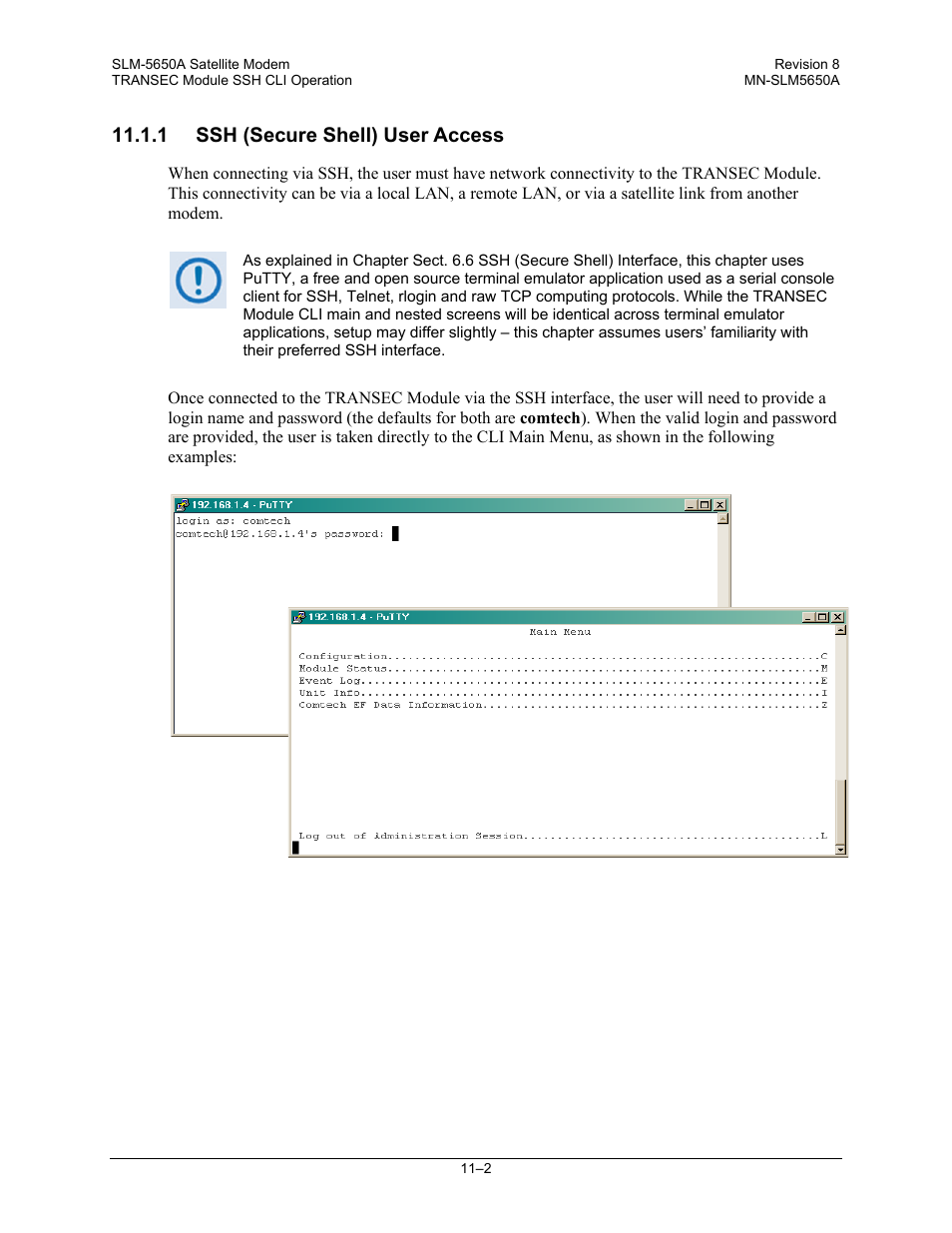 1 ssh (secure shell) user access | Comtech EF Data SLM-5650A User Manual | Page 266 / 420