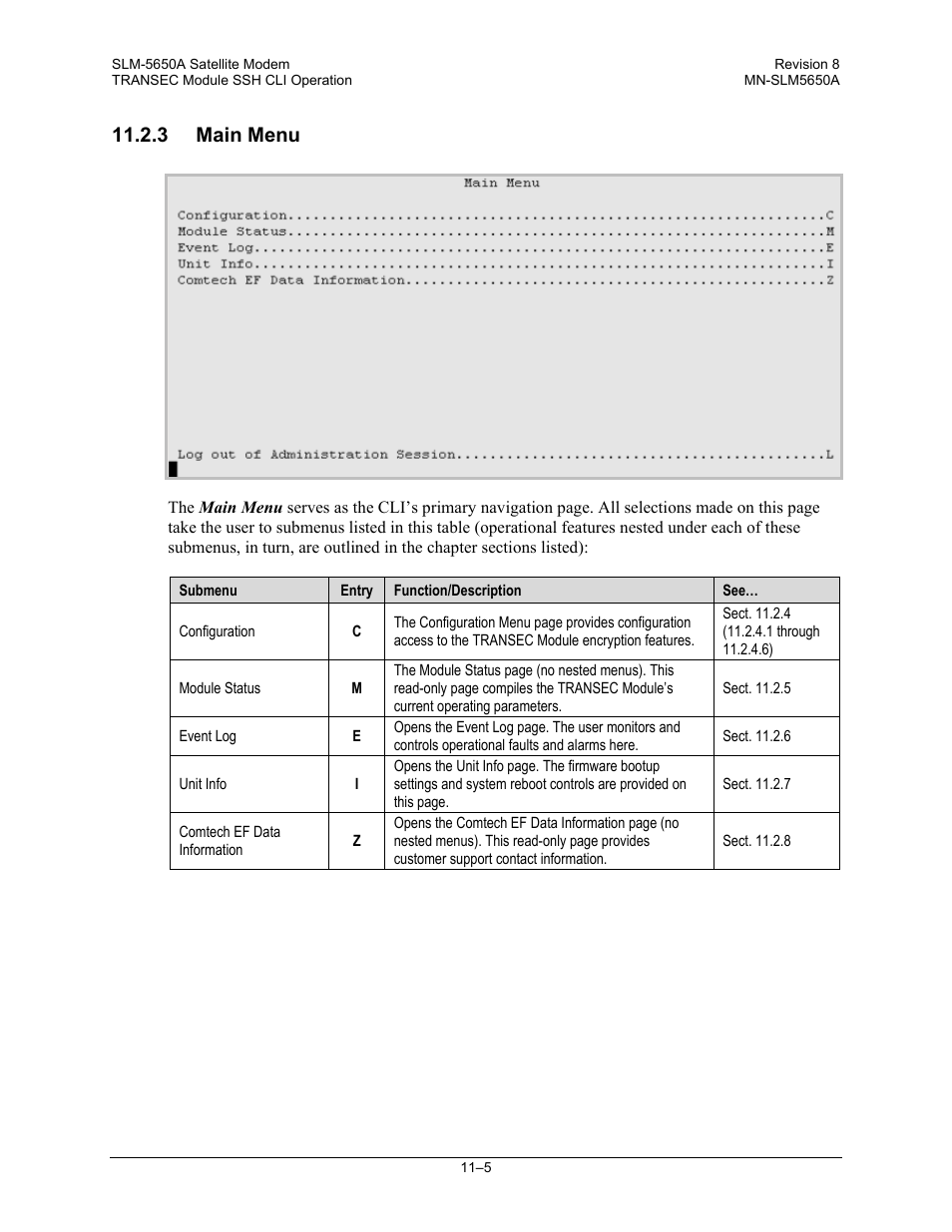 3 main menu | Comtech EF Data SLM-5650A User Manual | Page 269 / 420