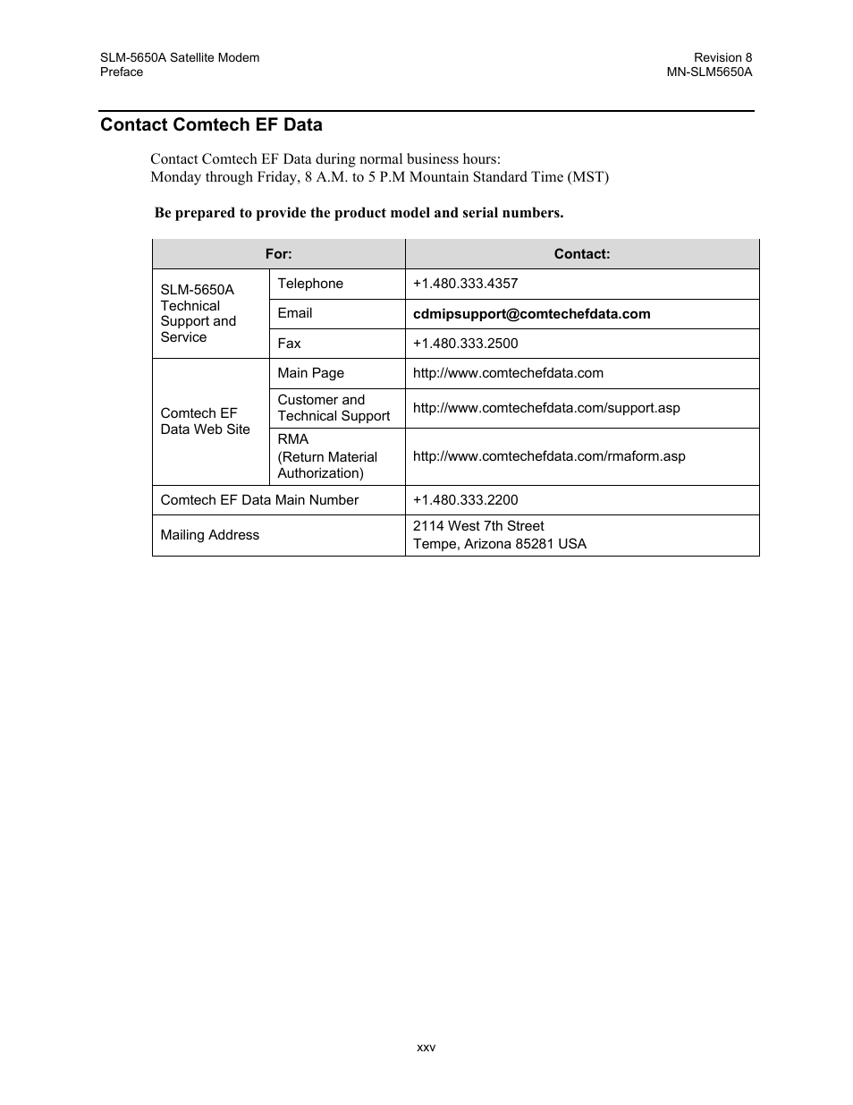 Contact comtech ef data | Comtech EF Data SLM-5650A User Manual | Page 27 / 420