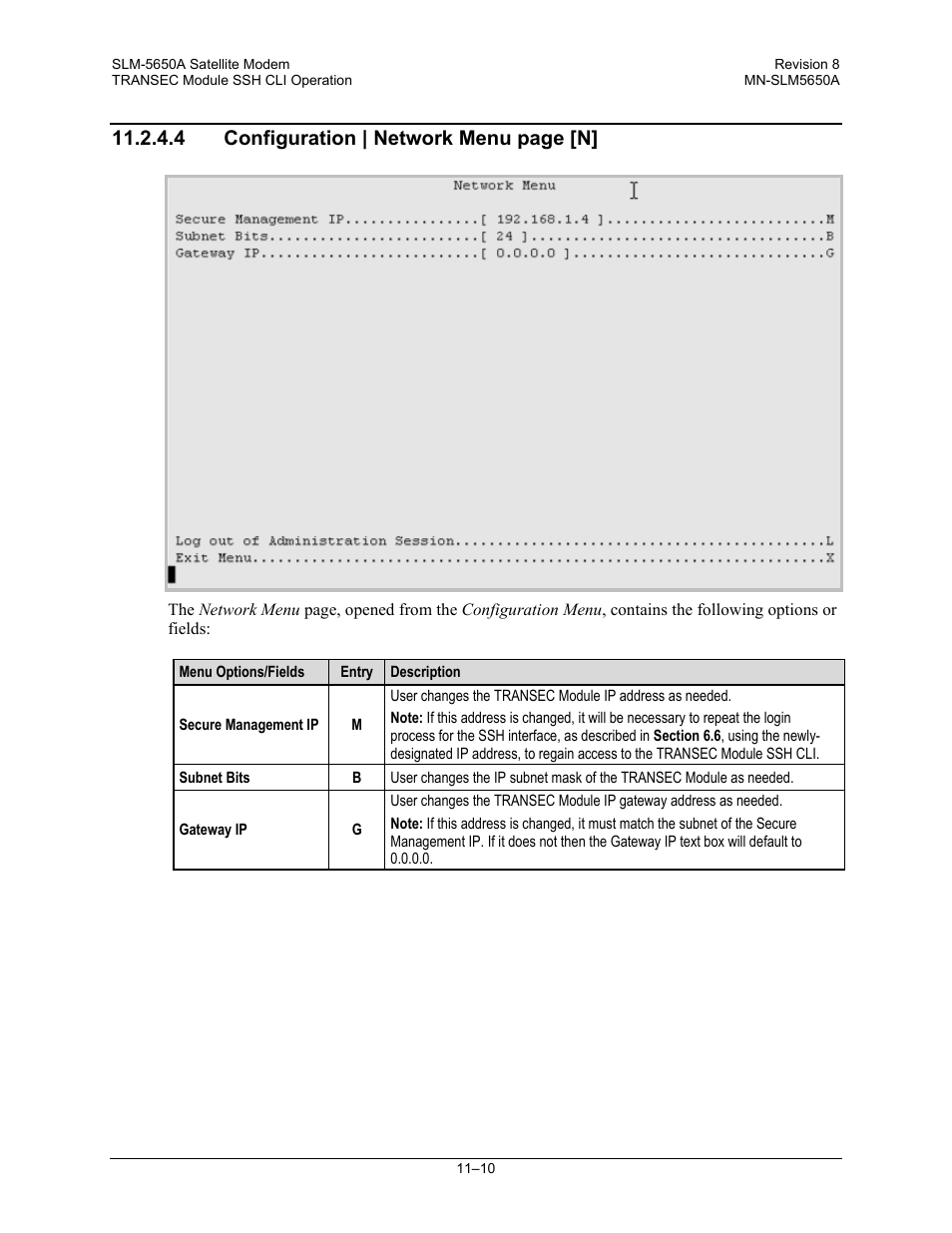 4 configuration | network menu page [n | Comtech EF Data SLM-5650A User Manual | Page 274 / 420