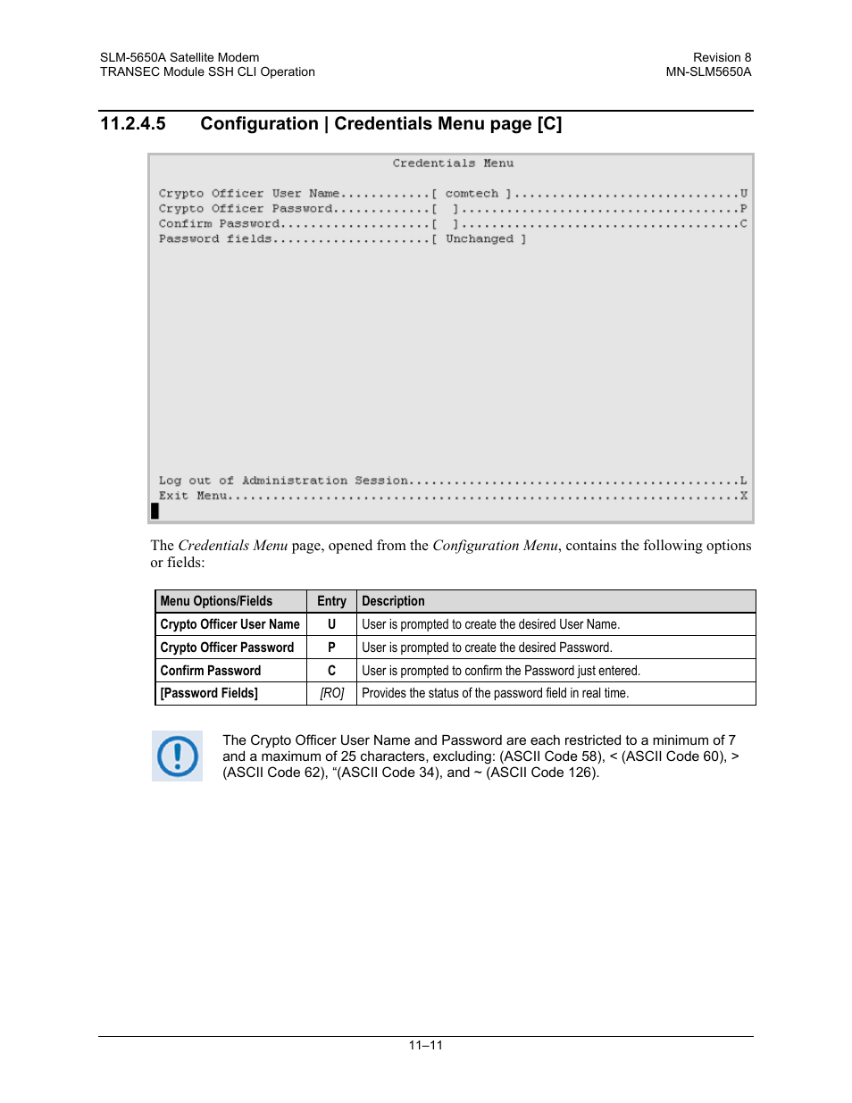 5 configuration | credentials menu page [c | Comtech EF Data SLM-5650A User Manual | Page 275 / 420