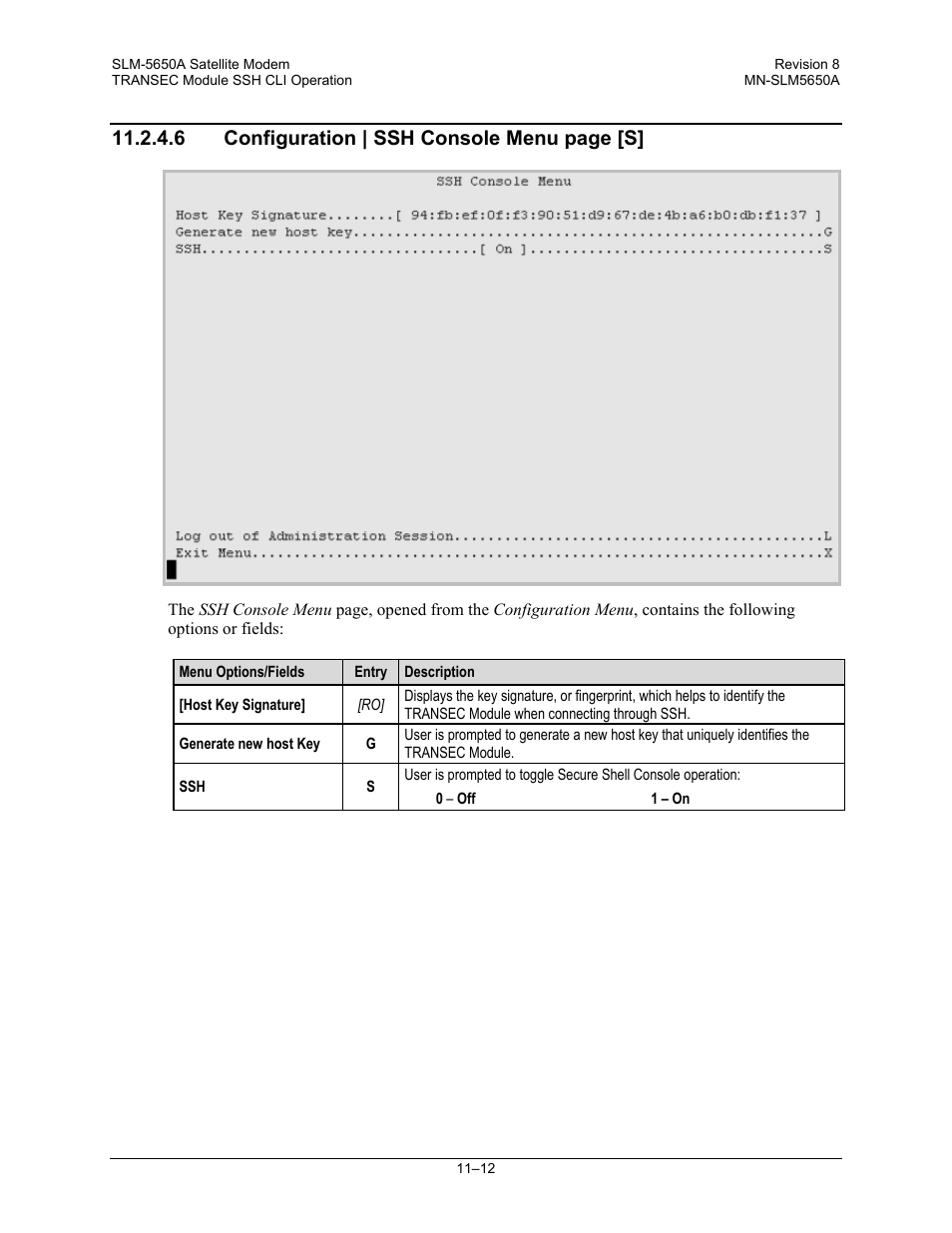 6 configuration | ssh console menu page [s | Comtech EF Data SLM-5650A User Manual | Page 276 / 420