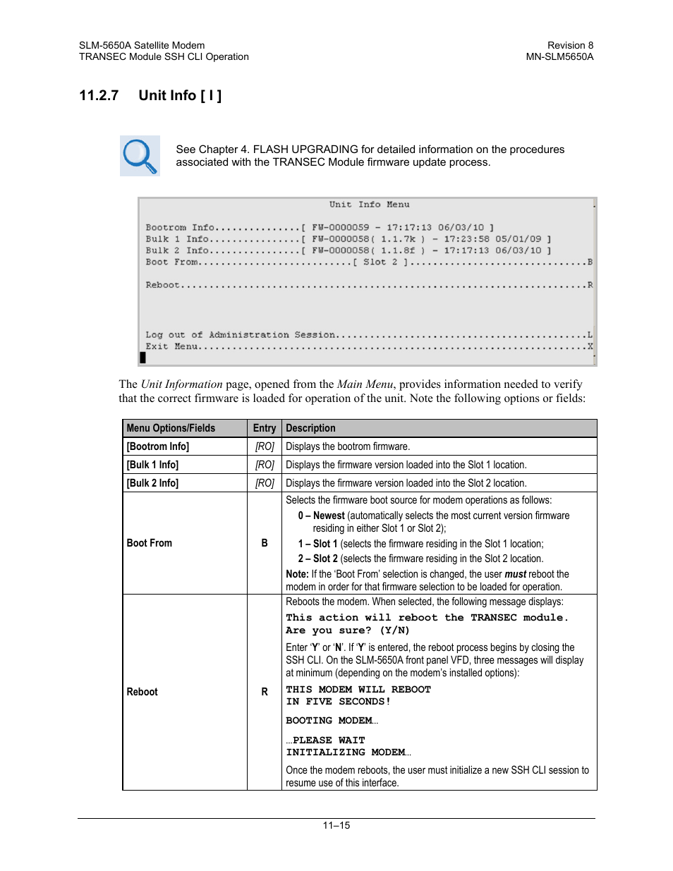 7 unit info [ i | Comtech EF Data SLM-5650A User Manual | Page 279 / 420