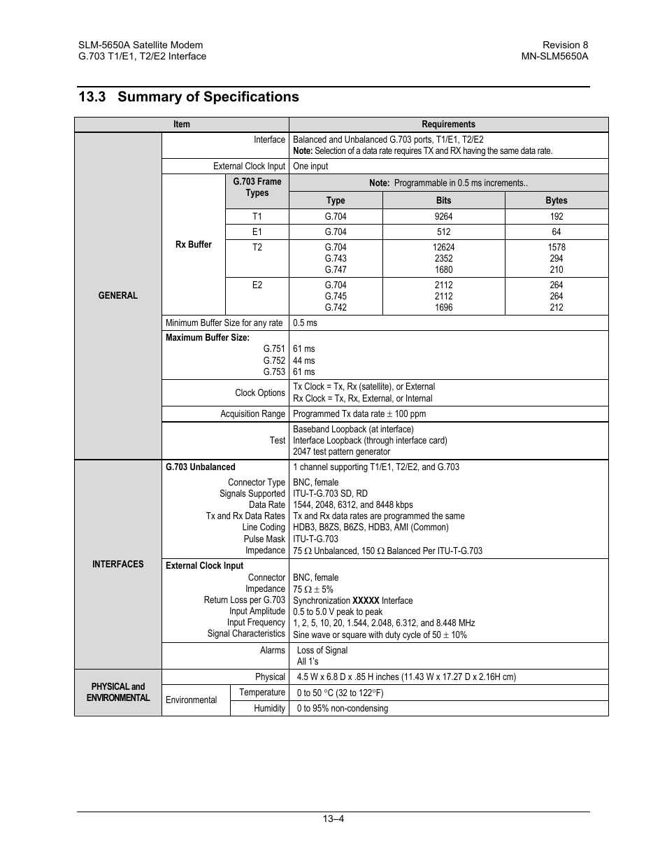 3 summary of specifications | Comtech EF Data SLM-5650A User Manual | Page 290 / 420