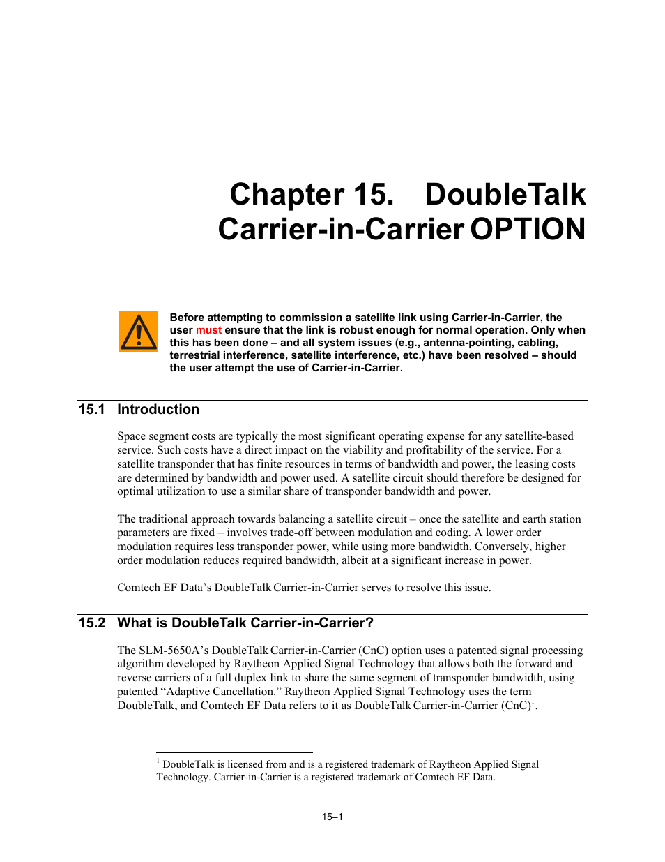 Ch15_cnc, Chapter 15. doubletalk, Carrier-in-carrier | Option | Comtech EF Data SLM-5650A User Manual | Page 299 / 420