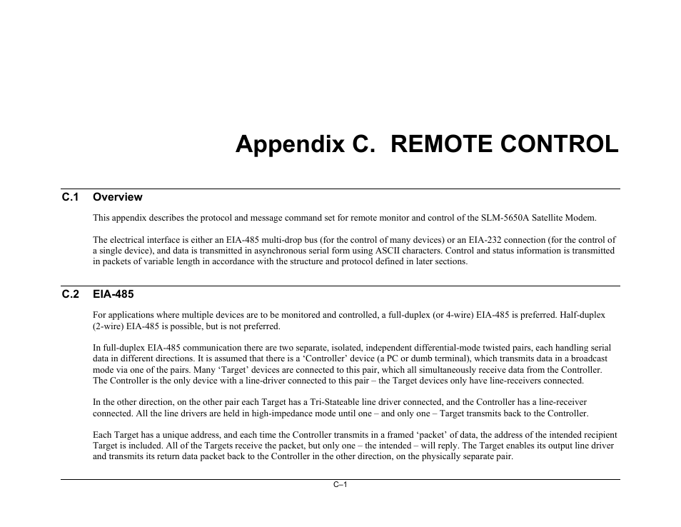 App_c_remote, Appendix c. remote control | Comtech EF Data SLM-5650A User Manual | Page 353 / 420