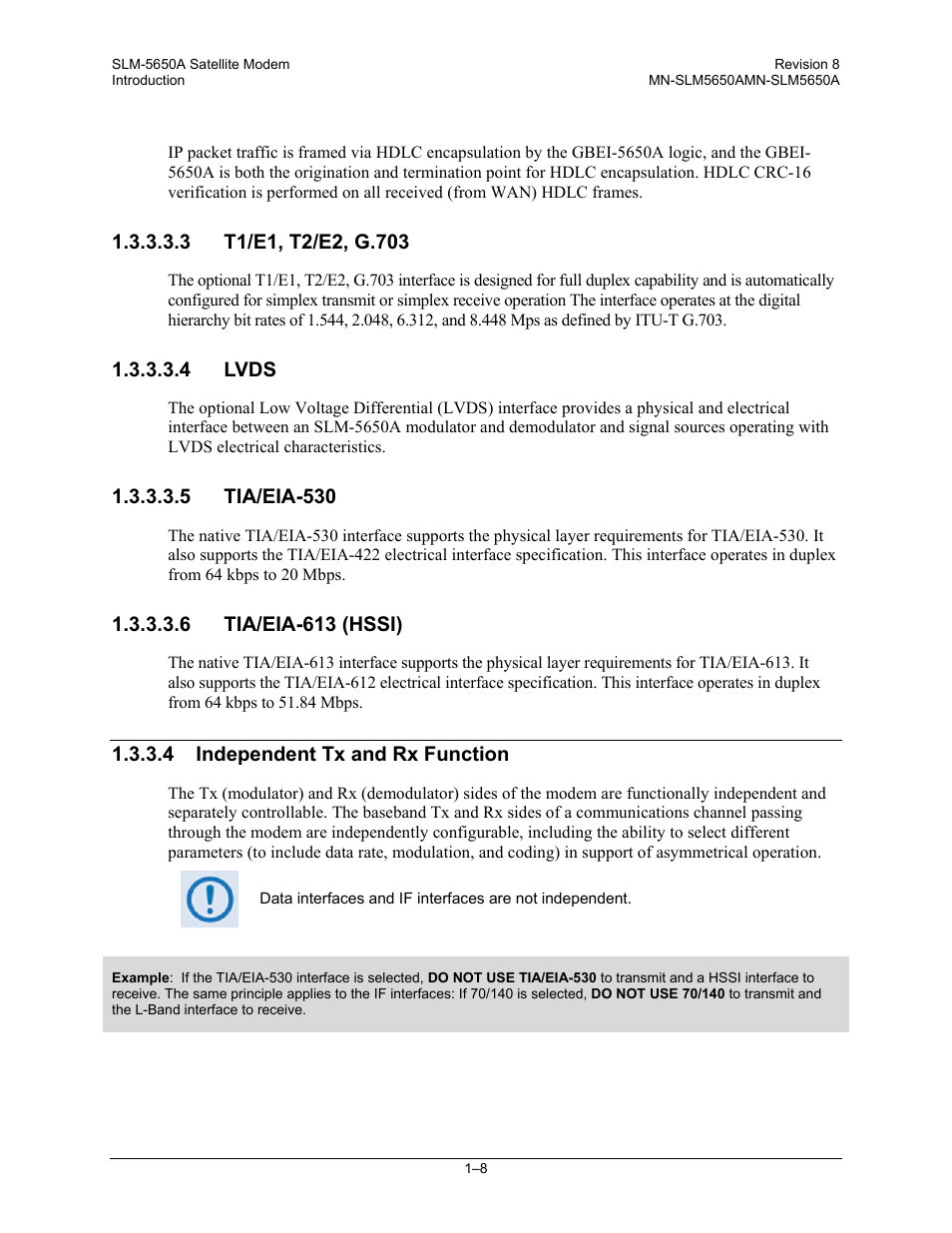 4 lvds, 5 tia/eia-530, 6 tia/eia-613 (hssi) | 4 independent tx and rx function | Comtech EF Data SLM-5650A User Manual | Page 36 / 420