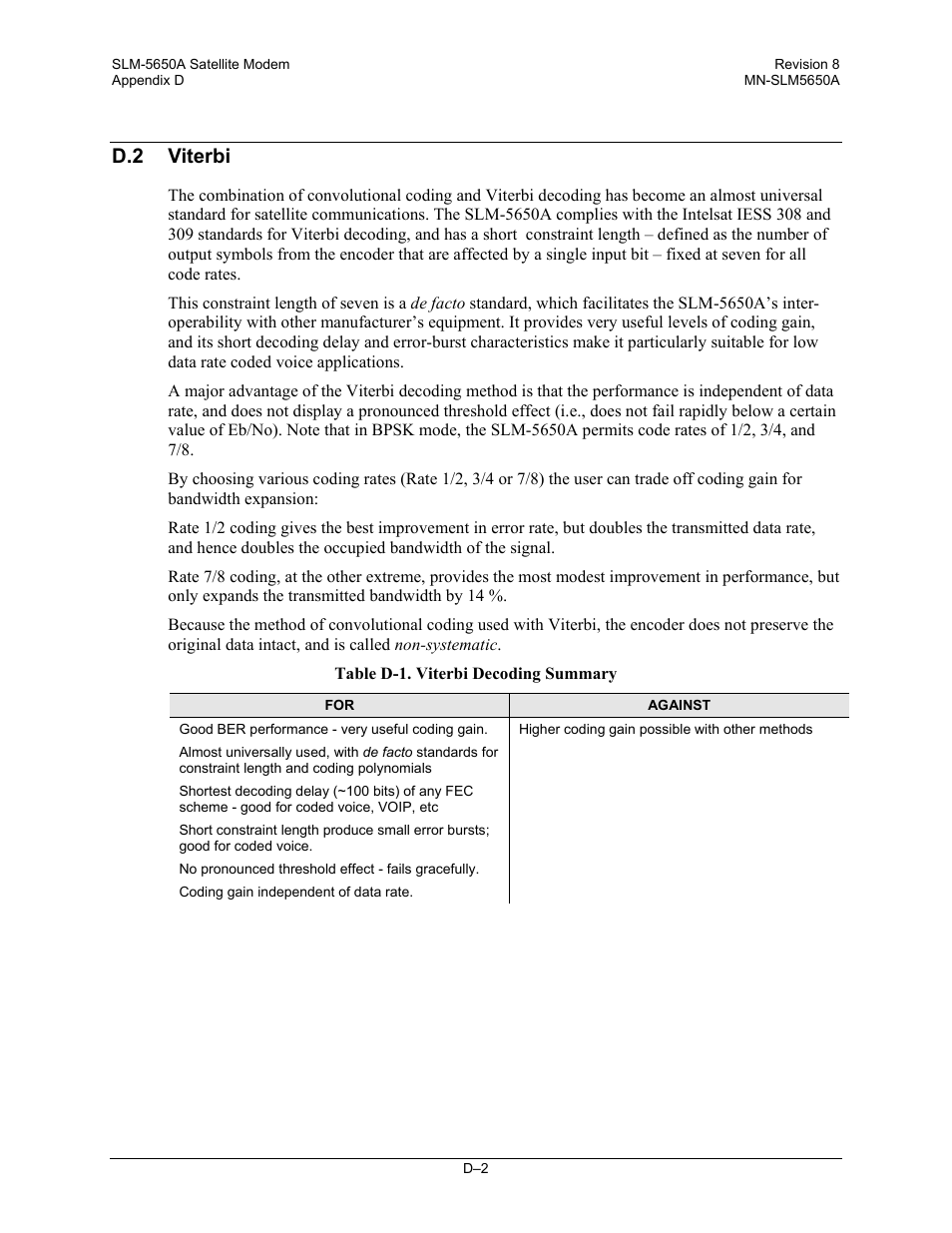 D.2 viterbi | Comtech EF Data SLM-5650A User Manual | Page 396 / 420