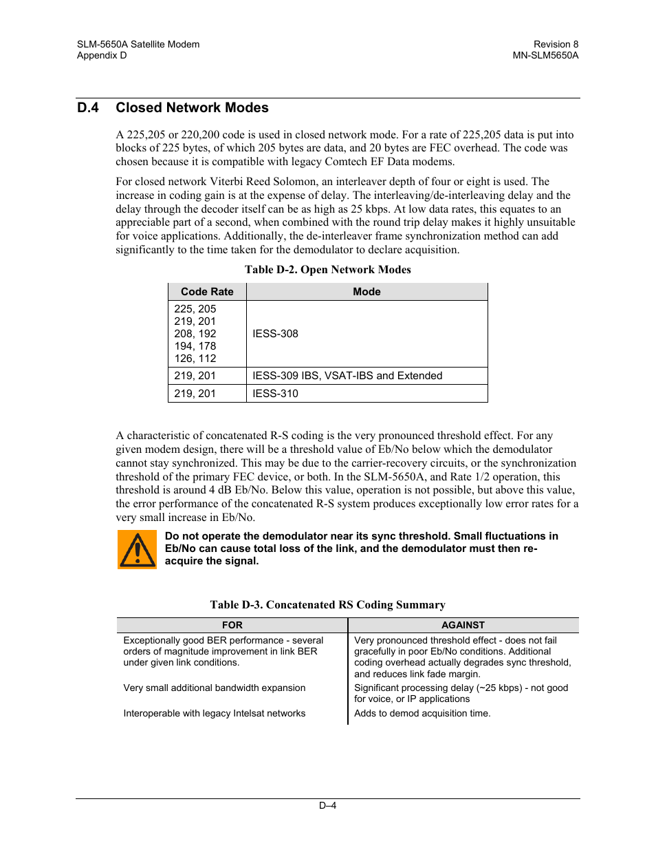 D.4 closed network modes | Comtech EF Data SLM-5650A User Manual | Page 398 / 420
